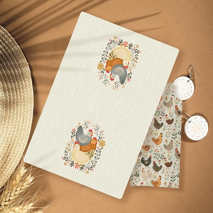 Farmhouse Chicken Rooster Kitchen Towels, Chicken Dish Towels, Rooster Decor Hand Towel for Bathroom Kitchen Decor, Cock Mom Lady Gifts,16x24 Inch Set of 2
