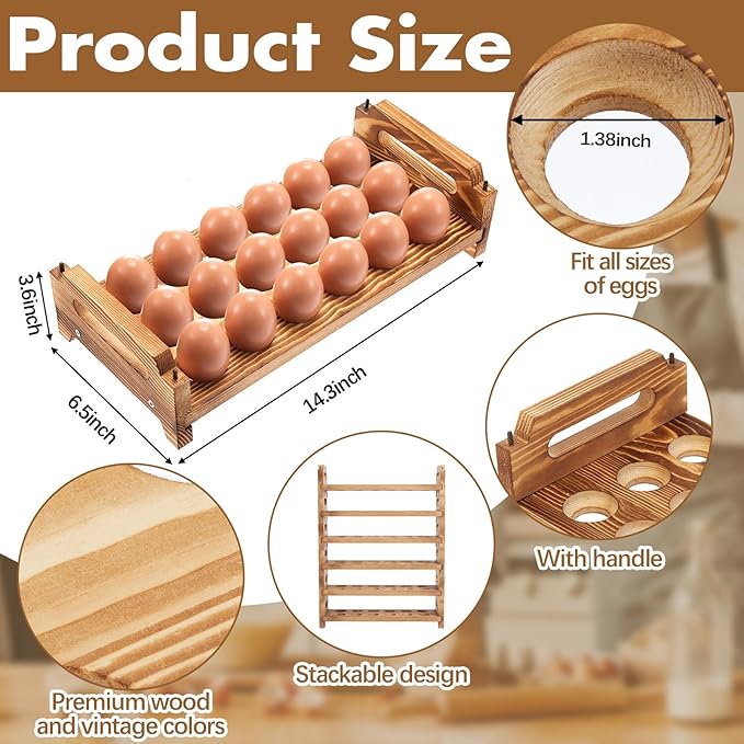 Maxcheck 6-tier Stackable Wooden Egg Holder, Large Capacity for 108 Eggs, Countertop Storage Rack with Handles for Kitchen Organization and Fridge, Farmhouse Easter Egg Display