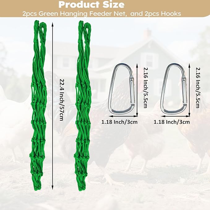 Chicken Vegetable Hanging Feeder 2PCS - Reusable Poultry Feeding String Bag, No Waste Enrichment Feeder for Hens Ducks Coops, Chicken Toy for Coops(Green)