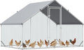 PawHut Large Chicken Coop Metal Chicken Run with Waterproof and Anti-UV Cover, Spire Shaped Walk in Fence Cage Hen House for Outdoor and Yard Farm Use, 1" Tube Diameter, 9.8' x 6.6' x 6.6'