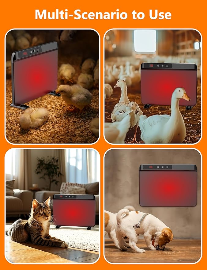 TIMEBAL Chicken Coop Heater with Adjustable Temperature Remote Control, 200 Watts Radiant Heat Flat Panel Heaters for Winter Heating，Energy Efficient Warmer for Chick Poultry Animals, Black