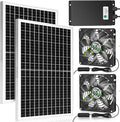 5.5" Solar Rechargeable 2 Fan Kit for Intake or Exhaust air, Weatherproofed 50W Solar Powered Fans for Outside Chicken Coops, Greenhouses, Shed, Pet House Air Ventilation