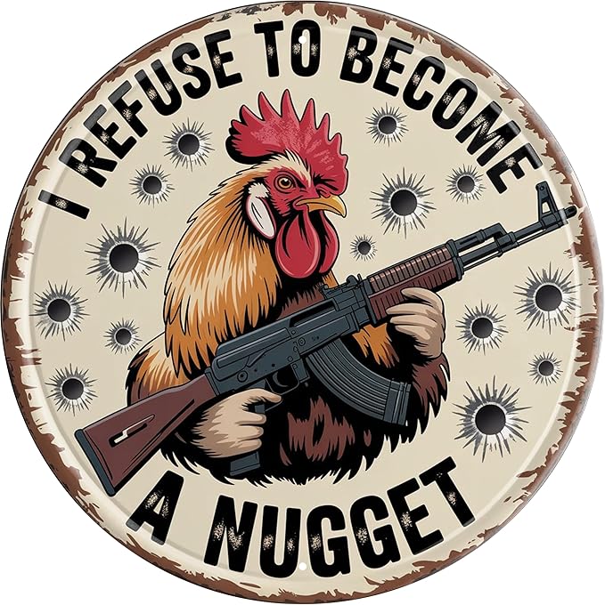 AWISZZZ Refuse Nugget Metal Sign 8x8in Round Funny Plaque for Chicken Farm Wall Decor Poultry Humor Gift