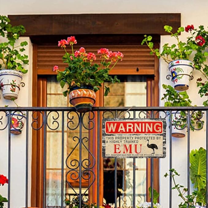Emu Metal Warning Sign - Vintage Tin Aluminum Sign for Home Garden Yard Garage Street Outdoor 8×12 Inches