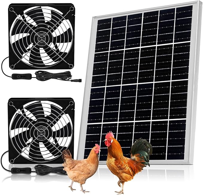 5.5" Waterproofed Solar Powered 2 Fan Kits for Outdoor Chicken Coop, Greenhouse, Shed, Pet House Intake or Exhaust Air Circulation