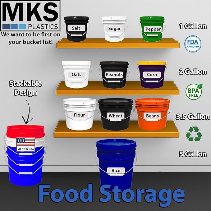5-Gallon Bucket with Airtight Lid – Made in USA, Food Grade BPA Free Plastic, Heavy Duty Multi-Use, Metal Handle with Grip, Stackable Storage – Fina Blue, 3 Pack