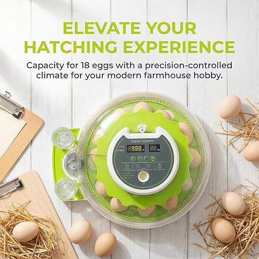 18 Eggs Professional Egg Incubator - Automatic Turning, Precise Temperature & Humidity Control, Egg Candling, 360 - Degree View, Ideal for Farms and Laboratories