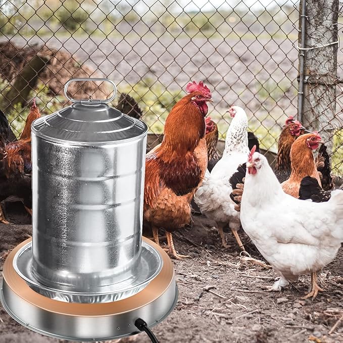 Chicken Water Heater for Winter: 11+14.6 Inch Chicken Water Heater Base, 77℉ Automatic Shut-Off, Safe for Outdoor Use, 125W Heated Chicken Waterer, Poultry Water Deicer with 6 Feet Cord