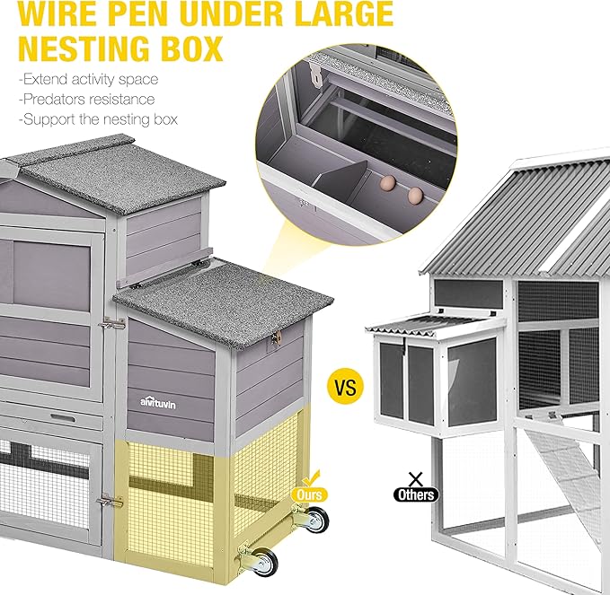 Aivituvin 160in Chicken Coop Extension Design Wooden Hen House Poultry Cage Movable with Nesting Box and Run (Two Sets)