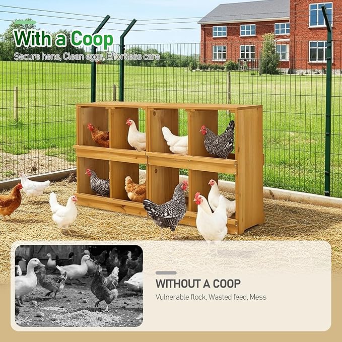 Outvita Nesting Boxes for Chickens 8 Compartments, Wood Chicken Nesting Box Wall Mount, Versatile Use Nest Box for Chicken Coop, Easy to Assemble for Chickens, Hens, Ducks