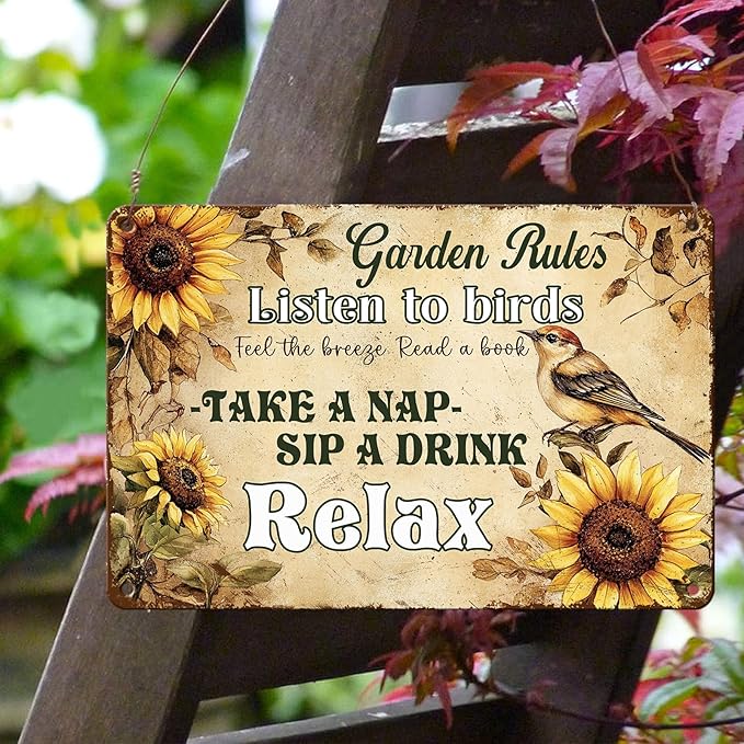 PEACHGARDEN Vintage Garden Rules Metal Tin Sign Outdoor Wall Art Women Gardening Gifts Durable Rustic Patio Yard Farmhouse Decor 12x16inch