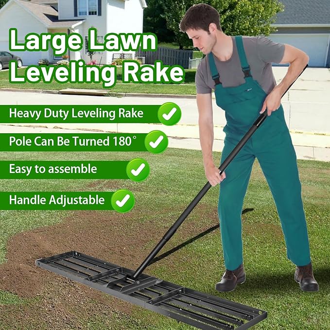Lawn Leveling Rake 51"x10",Lawn Leveling Tool with 68" Long Adjustable Stainless Steel Handle for Leveling Soil,Grass,Sand or Dirt,Heavy Duty Lawn Leveler for Backyard,Garden,Golf Course,Farm,Pasture