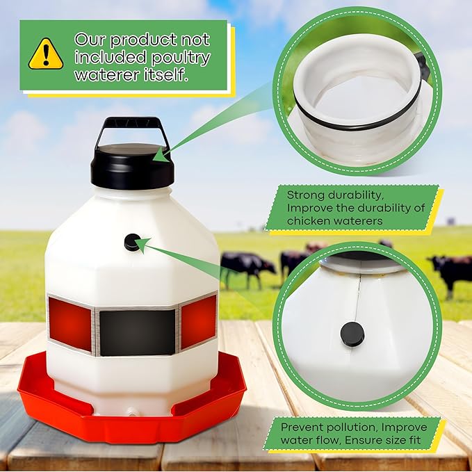 Poultry Fountain Renewal Waterer Parts, 10 Replacement Caps & 4 O Rings, Compatible with Miller PPF3/PPF5/PPF7 & Compatible with Farm-Tuff 3/5/7 Gallon Poultry Founts(Black)