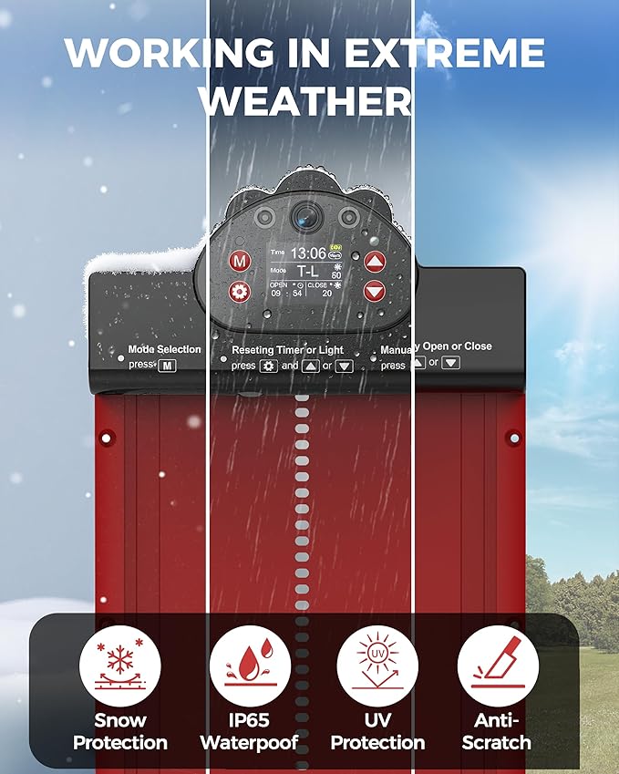 WiFi Automatic Chicken Coop Door with 2K HD Camera, Solar Powered Chicken Door with Anti-Pinch Function, Timer, Security Alarm, 9000mAh Battery, Chicken Coop Accessories