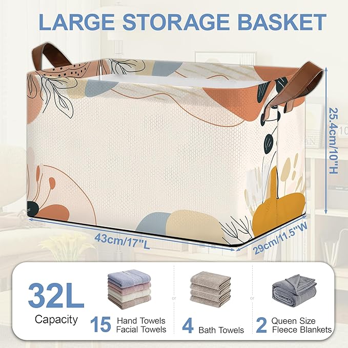 Boho Abstract Collapsible Storage Box,Geometric Organizer Bin with Handles for Room Decoration,Bins Book Basket Box 17x11.5x10Inch