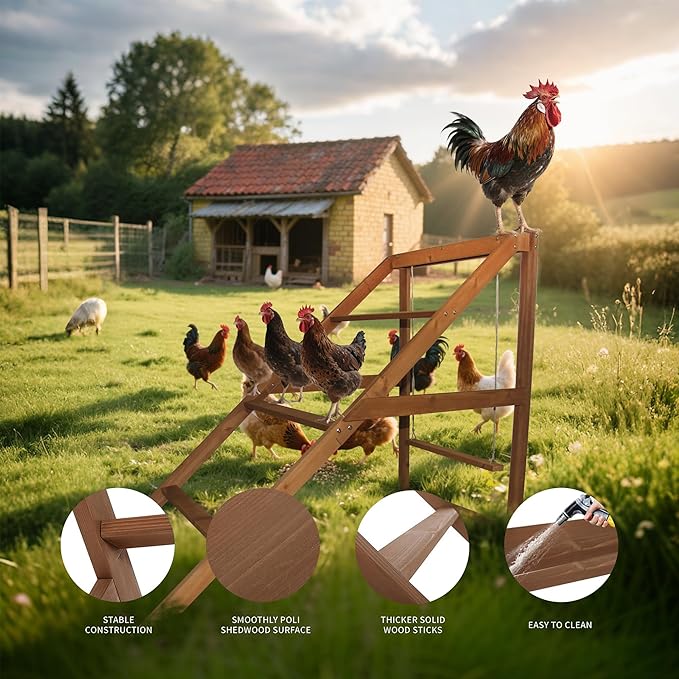 Chicken Perches for Coop with Swing: Roosting Bars for Coop Accessories - Chicken Run Accessories Toy, Wooden Ladder for Pet, Ideal for Backyard Poultry, Farms, Easy to Assemble and Clean