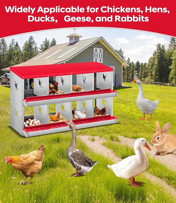 Chicken Nesting Box, 6/8/10 Compartment Metal Nesting Box,Wall Mount Chicken Nesting Boxes for Laying Eggs,Easy Egg Collection,6 Room Nest Boxes for Chickens
