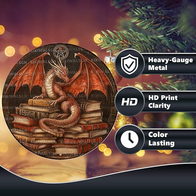 Dragon Decor Vintage Round Metal Sign Retro Books Tin Sign Wall Decor Bedroom Living Room Cafe Library Bookshelf Office 8 * 8 In