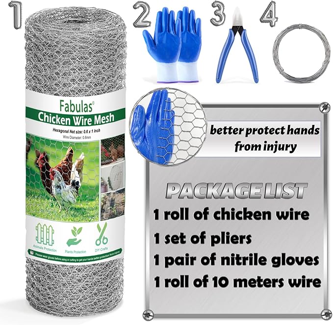 Chicken Wire Fencing Mesh, 16.9 Inch x 40 Feet Metal Floral Chicken Wire Fence for Crafts Poultry Garden, 0.6 Inch Hexagonal Galvanized Hardware Cloth Netting for Chicken Coop Barrier Rabbit Cage