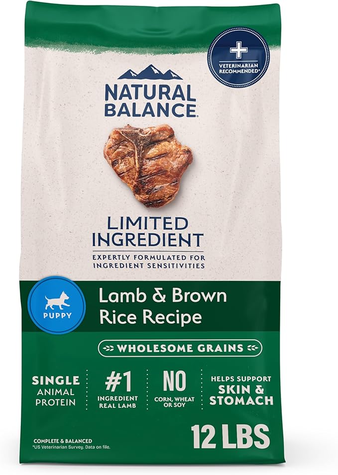 Natural Balance Limited Ingredient Puppy Dry Dog Food with Healthy Grains, Lamb & Brown Rice Recipe, 12 Pound (Pack of 1)