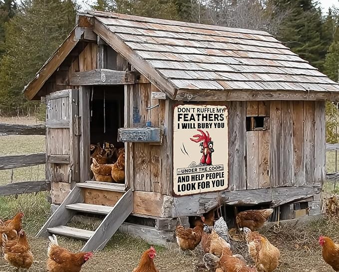 Funny Chicken Signs Chicken Coop Accessories Rooster Decorations Chicken Stuff For Farmhouse Farm Decor Don't Ruffle My Feathers 12x8 Inches