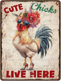 Vintage Chicken Coop Tin Sign Cute Chicks Live Here Retro Metal Poster Funny Pet Lovers Wall Art Accessories for Coop Shop Bar Farmhouse Garden Plaque Farm Room Bathroom Restroom 12 * 16inch