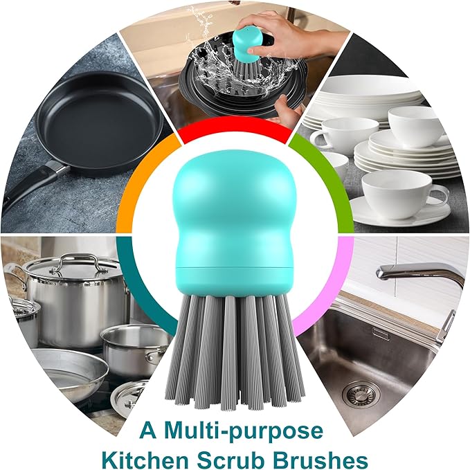 Mini Dish Brush for Cleaning Chicken Shredder, Palm Brush Dish Scrubber with Ergonomic Grip, Kitchen Brush for Washing Dishes, Pans, Pots, Sink (2, Mint Green)