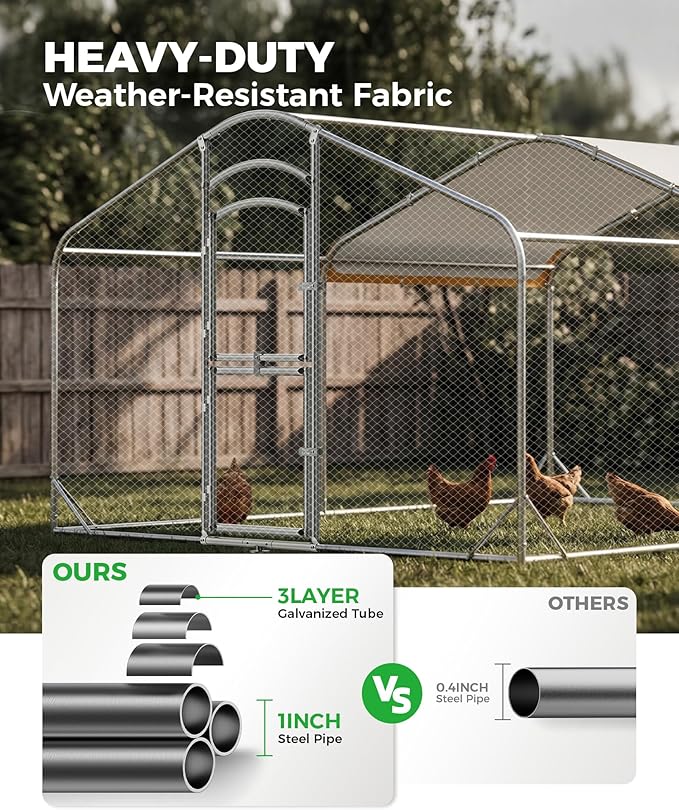 Large Metal Chicken Coop, Outdoor Chicken Run, Backyard Chicken Coops with Secure Lock and Weatherproof Cover for Chickens and Small Animals (12.6FT Without Ladder)