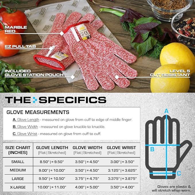 Glove Station Ultra Durable Series Cut Resistant Gloves - Cutting Gloves for Chefs, BBQ and Cooking - Level 5 Protection, Food Grade Safe Cut - Red, Large Size [2-Pack]