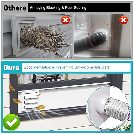 Window Vent Kit, Universal Vent Port for 3" & 4" Duct, Adjustable Window Seal Kit with Louvered Air Vent Cover, Fit for Laser Engraver, 3D Printer Enclosure, Dryer Vent Hose