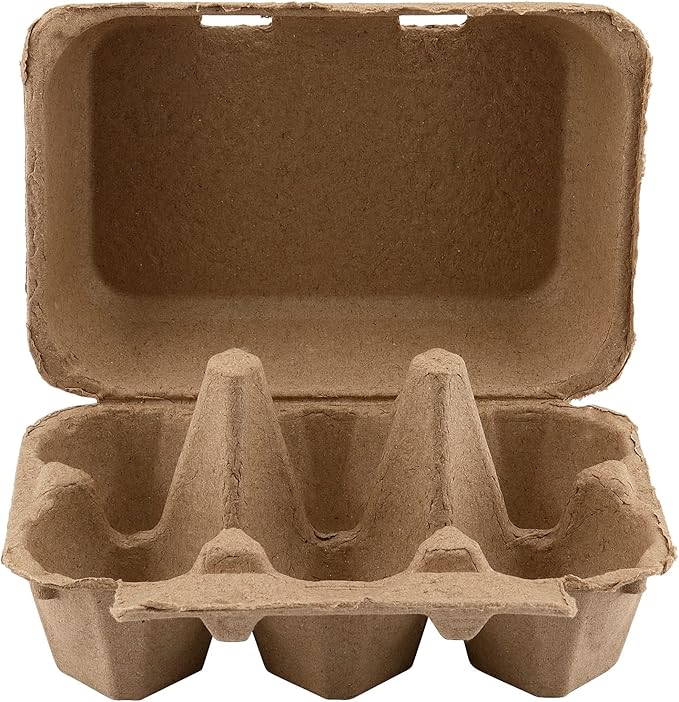 SOUJAP 50 Pack 6 Count Paper Pulp Egg Cartons, Half Dozen Egg Holder Cardboard Egg Cartons Storage Containers, 6 Egg Cartons Cheap Bulk for Storing up to 6 Small to Medium Chicken Eggs