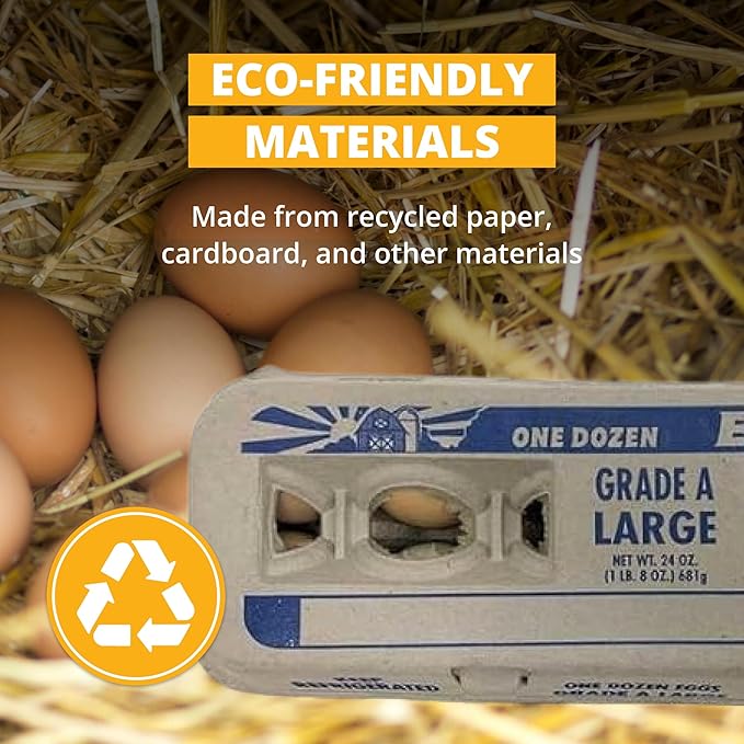 Stromberg's Grade A Large Printed Egg Cartons, Biodegradable and Eco-Friendly, Made From Recycled Materials, With Educational Prints for Safe Handling Instructions and Nutrition Facts, 125 Pack