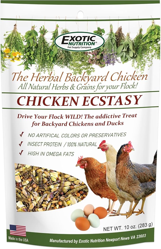 Chicken Ecstasy (10 oz.) - Healthy All-Natural Backyard Chicken Feed - Natural Grains, Dried Mealworms & Natural Extracts - Promotes Healthy Chickens & Eggs