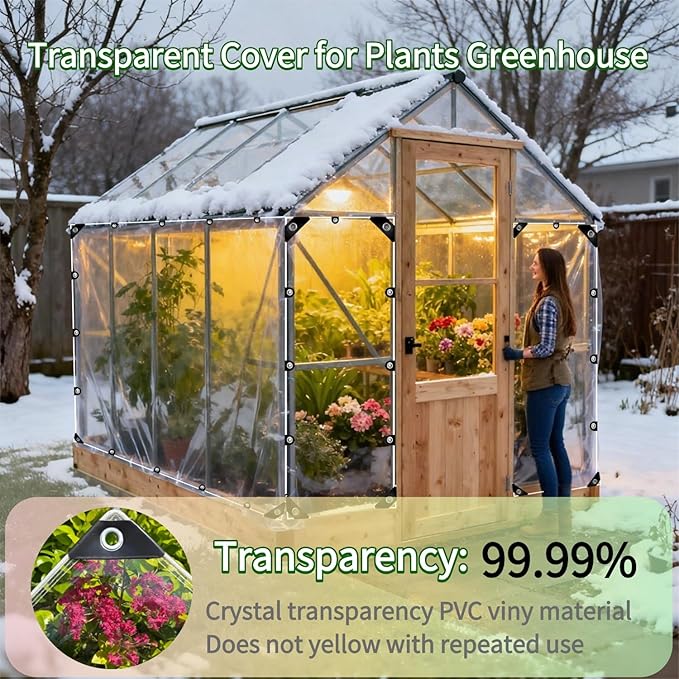 12x16ft Clear Tarp, 14Mil Heavy Duty Clear Vinyl PVC Tarp, Tarps Transparent with Grommets & Reinforced Edges & Anti-Tear,Suit for Pet Hutch Roof, Porch, Patio Enclosure and Outdoor