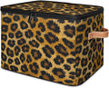 Storage Cubes with Lid Fabric Storage Bins Boxes PU Leather Handles, Leopard Print Animal Skin Closet Organizer Container Foldable Washable Shelf Cloth Basket, Leopard Print