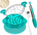 Chicken Shredder Tool Twist Large – Visible Meat Shredder for Chicken Breast with Cleaning Brush & Tong, BPA-Free Non-Slip Base, Ergonomic Handle, Heat Resistant & Dishwasher Safe (Blue)
