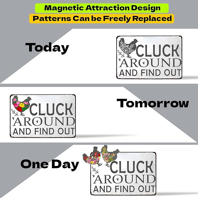 Funny DIY Magnetic Attraction Design,Vintage Chicken Decor Metal Sign, Funny Farmhouse Kitchen Wall Art, Unique Home Decor Gifts for Women, Farmhouse Style Enthusiasts, Retro Chicken Coop Accessories,8*12 Inch (Light Grey)