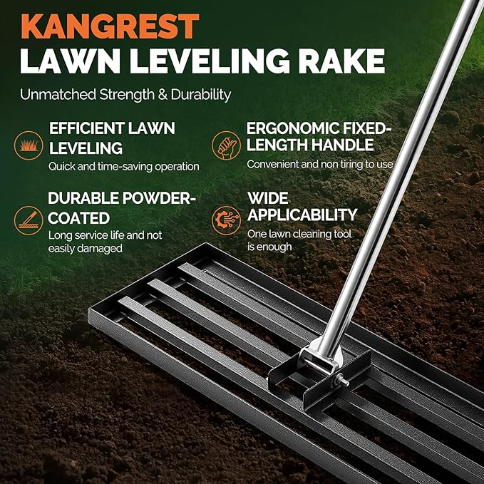 Lawn Leveling Rake Heavy Duty 30x10 Inch, Reinforced Welds, 73" Adjustable Leveler Tool with Stainless Steel Handle for Lawns, Backyard, Garden, Golf Course, Farm, Level Soil or Dirt Ground Surfaces