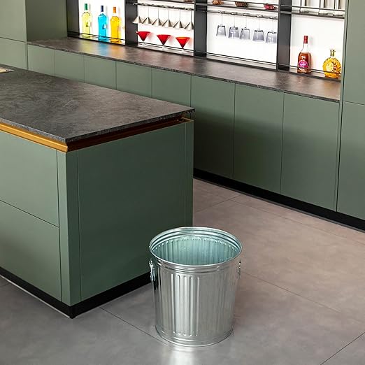 Gardenised Round Galvanized Steel, 12 Gallon Trash Can with Lid - Durable Metal Bucket for Backyard, Lawn, Garden and Yard Use - Weather-Resistant Garbage Can for Indoor and Outdoor, 16-inch