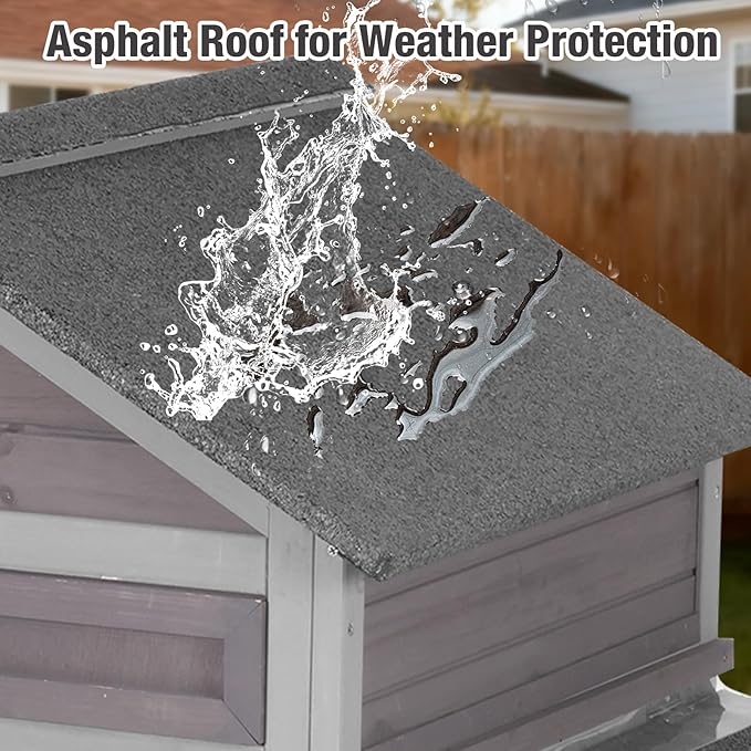 Small Chicken Coop with 2 Nesting Boxes, Wooden Hen House for 1-2 Chickens, Waterproof Asphalt Roof Poultry Hutch with Wildlife-Proof Latches, Roosting Bar and 4 Ground-Clearing Legs