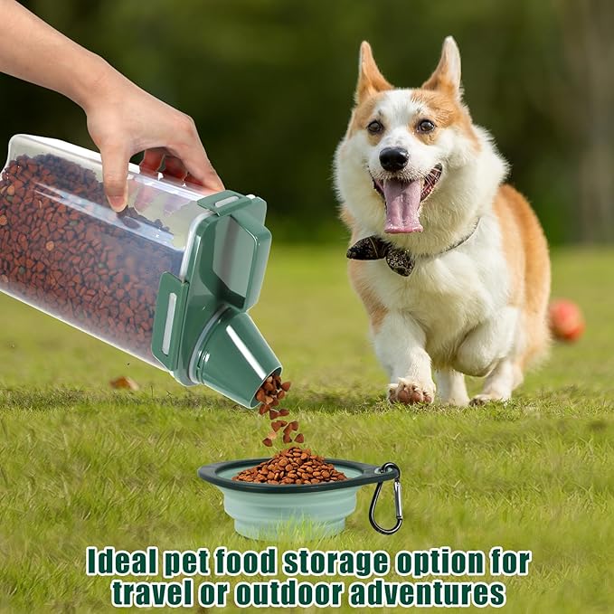 2 Pack 3 Lbs Dog Cat Food Storage Containers for Travel, Portable Pet Food Storage Container, Easy-Pouring Bird Seed Dispenser, Airtight Rice Cereal Oatmeal Flour Holder -Pine Green