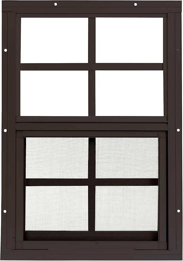 Shed Windows 12x18 (1-Pack) | Sliding Windows with Tempered Glass & Screens | Flush Mount, Brown Aluminum Frames for Sheds, Chicken Coops & Playhouses