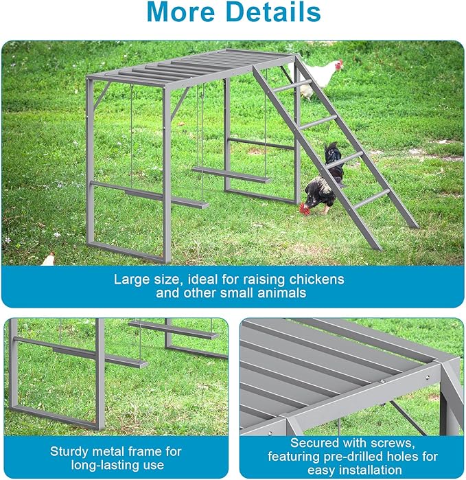 Chicken Perch with Swing Set, Roosting Bars for Chickens in Coop for Pet Chickens' Health and Happiness, Metal Chicken Toys Accessories for Backyard Farms, Light Gray