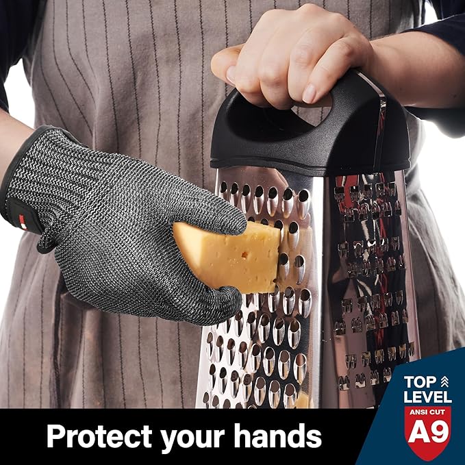 Schwer Ultimate Cut Resistant Gloves Beyond ANSI A9, Reinforced Stainless Steel Glove, Food Grade Mesh Metal Gloves for Butcher Meat Cutting, Oyster Shucking, Mandoline, PR1708 (XL, 1 PCS)
