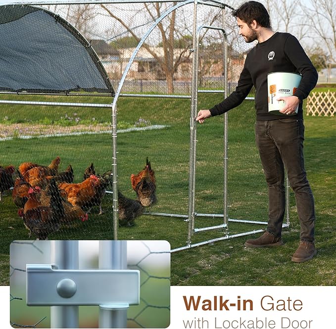 Metal Large Chicken Coop for 20-25 Chickens, Portable, Walk-in Chicken Run, Chicken Pen Outdoor W/Cover, Waterproof & Anti-UV, 13.1' D x 9.8' W x 6.4' H, Wire Mesh Poultry Cage for Yard
