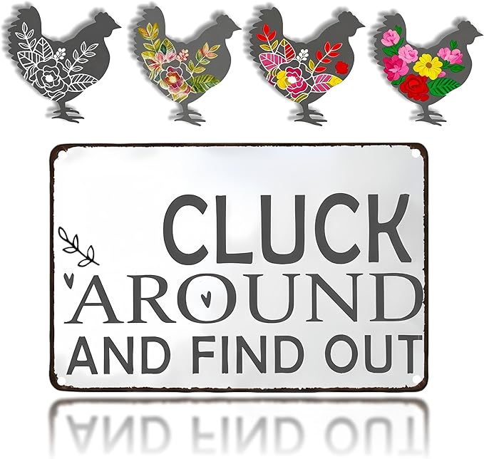 Funny DIY Magnetic Attraction Design,Vintage Chicken Decor Metal Sign, Funny Farmhouse Kitchen Wall Art, Unique Home Decor Gifts for Women, Farmhouse Style Enthusiasts, Retro Chicken Coop Accessories,8*12 Inch (Light Grey)