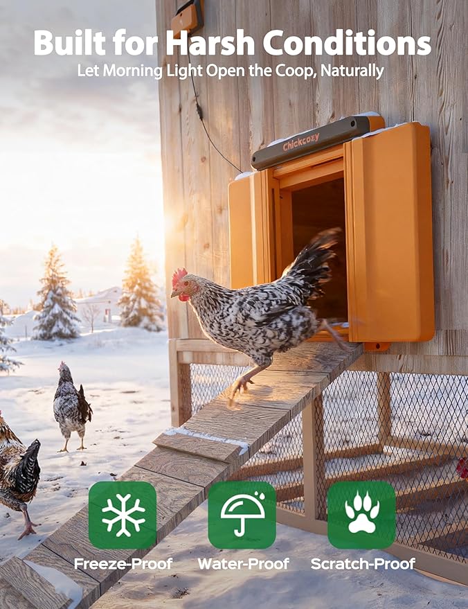 Solar-Powered Automatic Chicken Coop Door, Dual Motor Coop Door with Light Sensor, Timer & Manual Mode, Chicken Opener with Anti-Pinch System, Detachable Controller, Dual Power Options, Weatherproof
