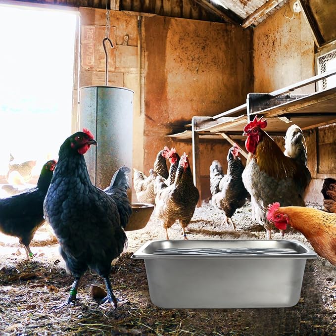 FlidRunest Heavy Duty Metal Chicken Feeder Trough, Durable Duck Water Feeder, Large Capacity Livestock Water Pan for Duck Pig Chick Deer, Easy to Clean