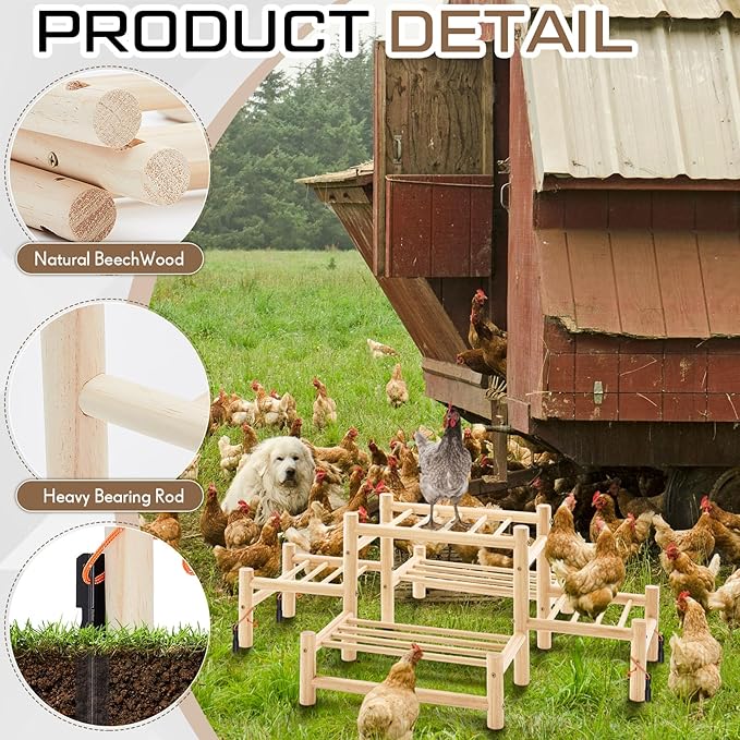 Leinuosen 5 Ladder Large Chicken Perch Ladder for Coop & Brooder Pine Wood Chick Roosting Bars with 4 Black Camping Nails, Poultry Jungle Gym Accessories