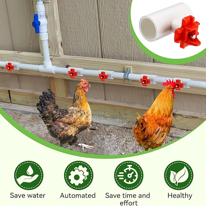 Enhon 12 Pack Chicken Nipples Waterer with 1/2'' PVC Tee Fittings, DIY Auto Chicken Waterering System, Horizontal Side Mount Poultry Water Nipple Waterer Drinker and for Ducks Quail and Other Poultry